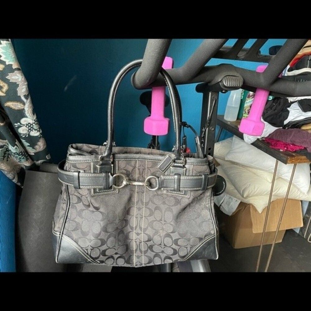 COACH purse black tote with signature Cs - Picture 8 of 10
